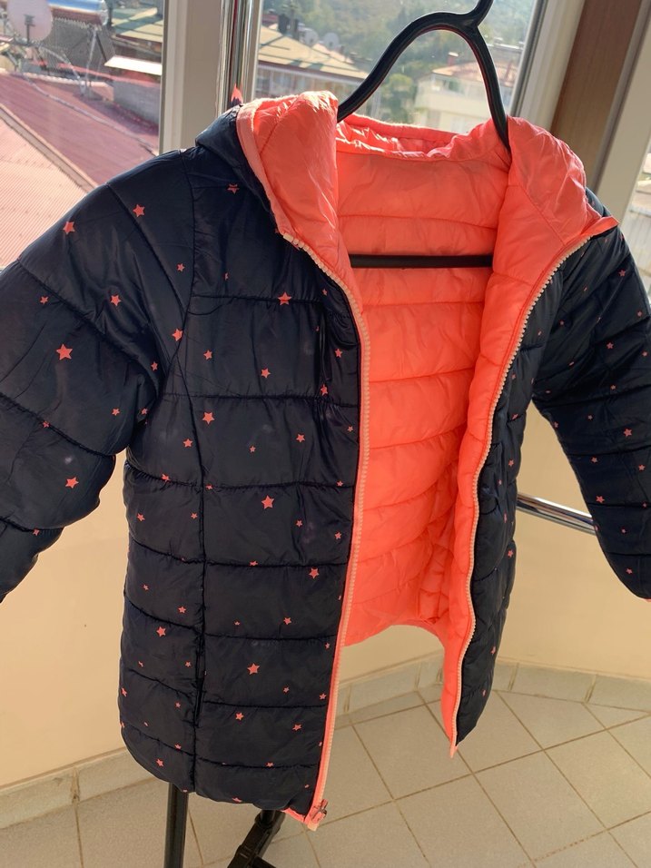 Kız Çocuk Pembe Kapitone Fermuarlı Çift Taraflı Mont - Görsel 4