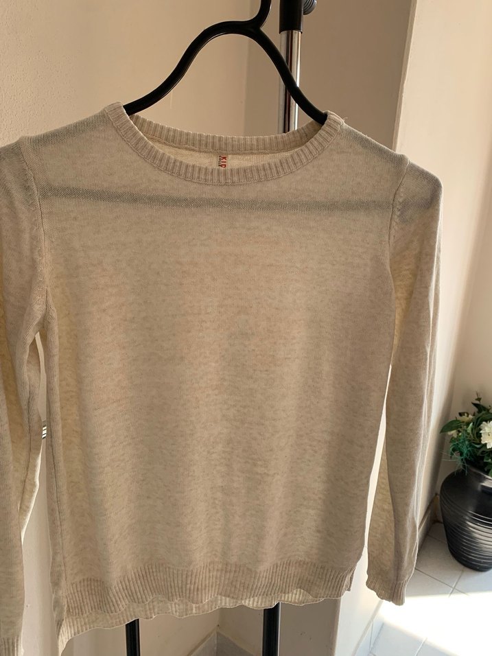 Kadın Gri Pamuklu Bisiklet Yaka Triko Kazak - Görsel 3