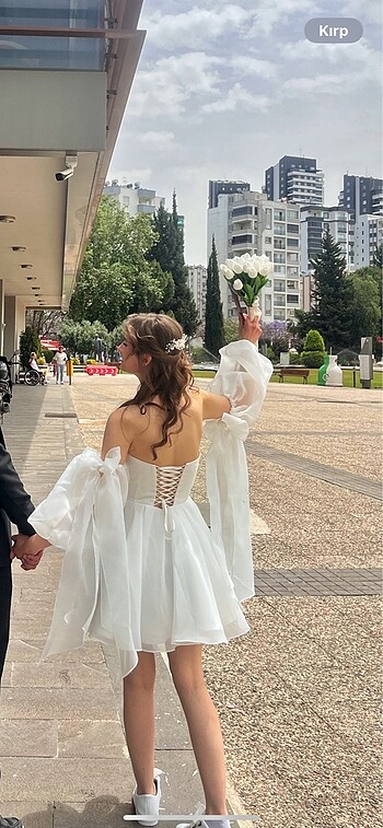 34 Beden Dalya beyaz straplez mini elbise