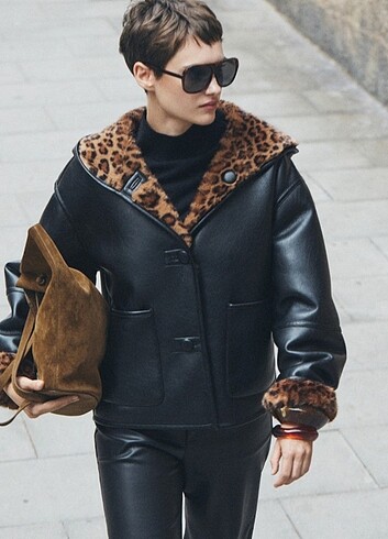 s Beden MANGO LEOPAR DESENLİ ÇİFT TARAFLI CEKET