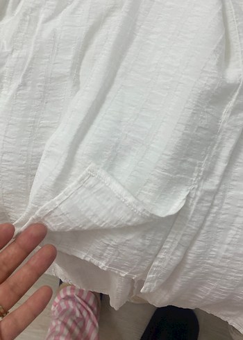36 Beden Düğmeli Beyaz Keten Kadın Gömlek