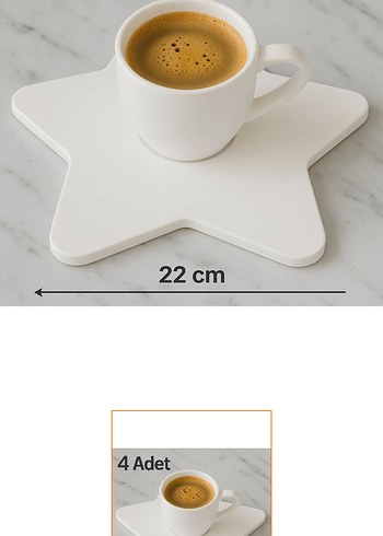 Yıldız Şeklinde Beyaz Bardak Altlığı 4'lü Set