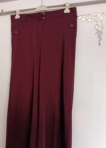 Bordo Düğmeli Kadın Uzun Kumaş Pantolon
