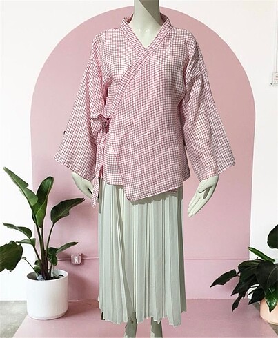 Kareli keten kimono