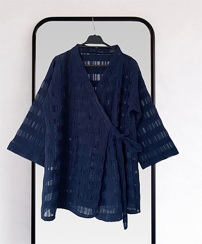 Lacivert organze kimono