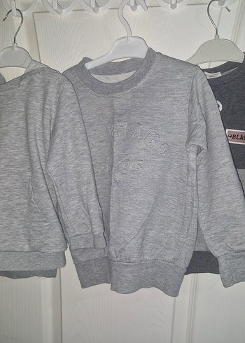 Gri Erkek Çocuk Sweatshirt, Bisiklet Yaka, Uzun Kollu 3 lü