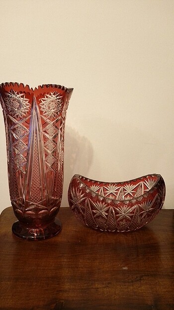 Paşabahçe Çekoslavak Bohemia Kristal Vazo ve Gondol Set