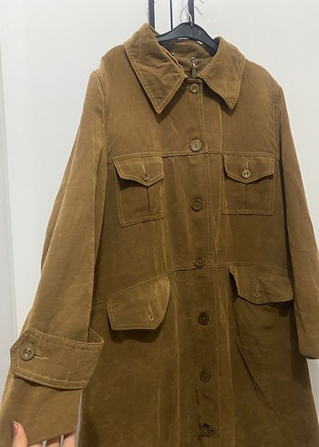 Düğmeli Kahverengi Süet Kadın trençkot - Görsel 2