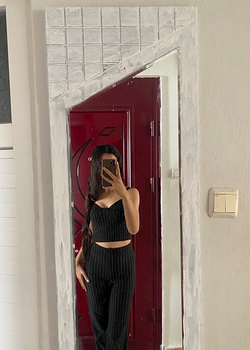 Dikine Çizgili Siyah askılı takım - Görsel 2