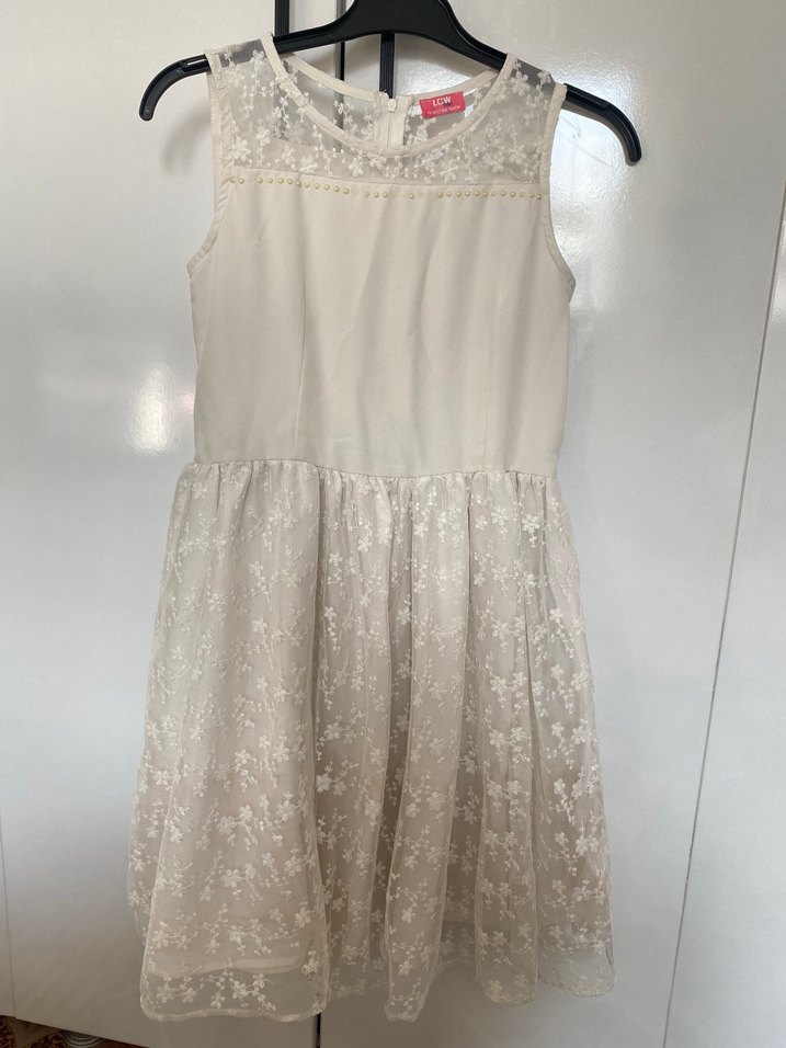 Beyaz Mini Dantel Detaylı elbise - Görsel 2