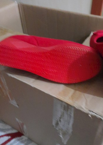 kırmızı keten dolgu topuk ayakkabı 37 - Görsel 5