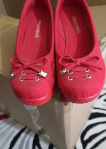 kırmızı keten dolgu topuk ayakkabı 37 - Görsel 2