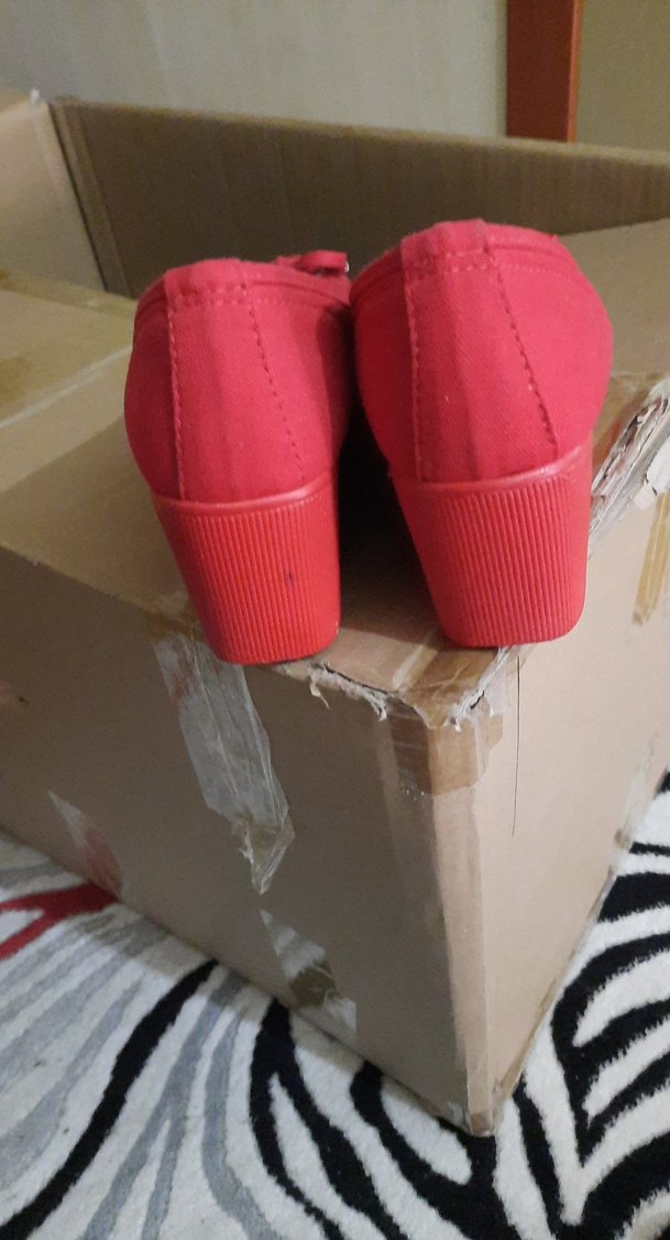 kırmızı keten dolgu topuk ayakkabı 37 - Görsel 4