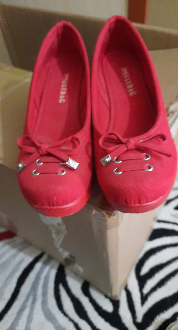 kırmızı keten dolgu topuk ayakkabı 37 - Görsel 2