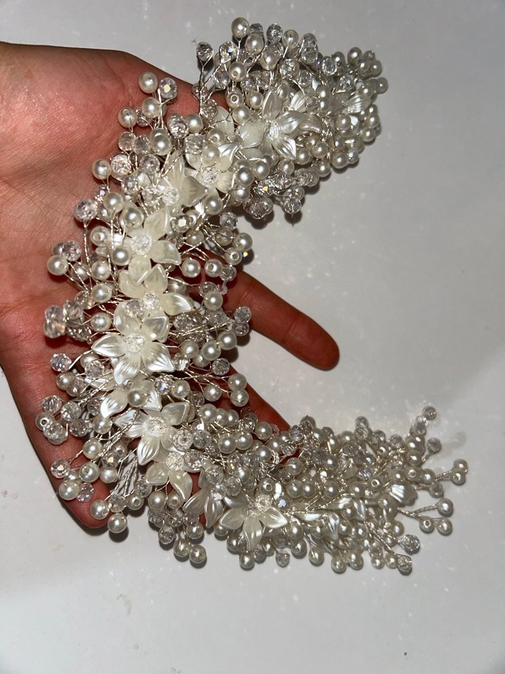 Boncuklu Beyaz Cam Saç Aksesuarı - Görsel 4