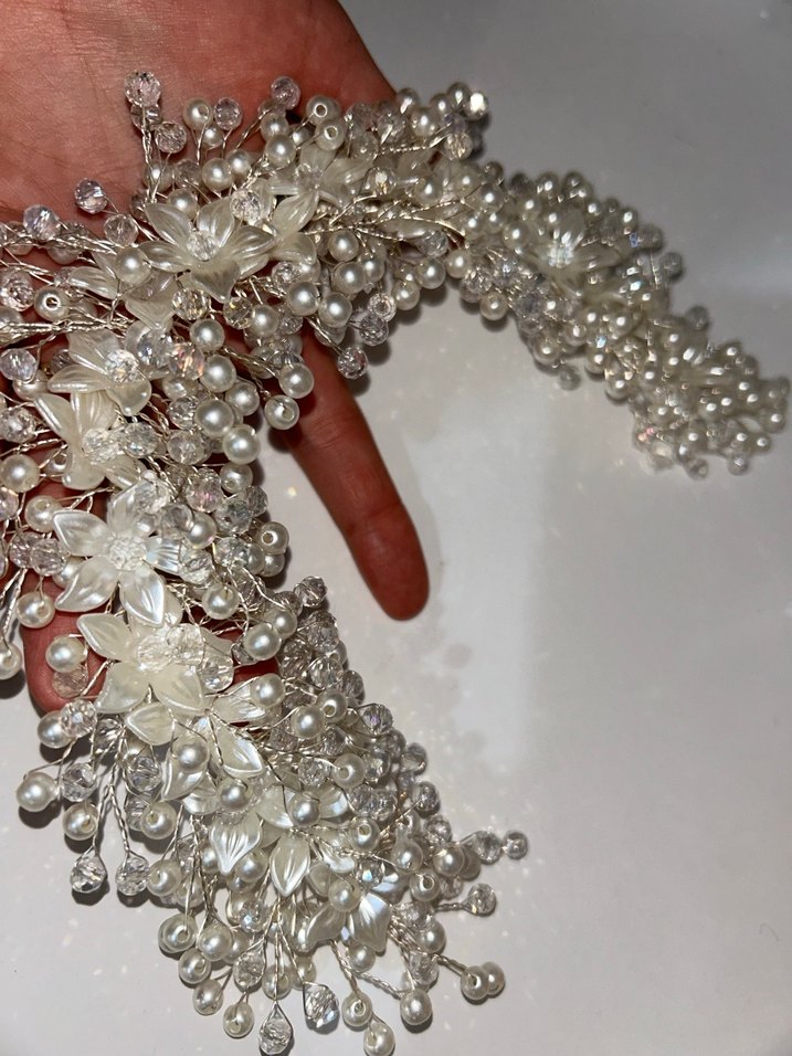 Boncuklu Beyaz Cam Saç Aksesuarı - Görsel 2