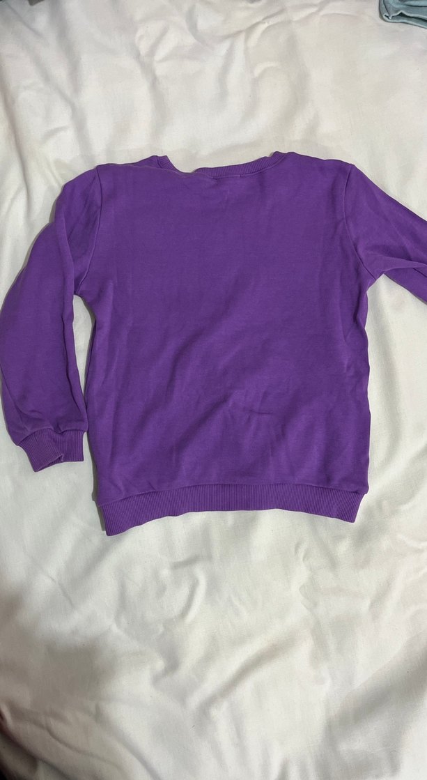 Mor, Baskılı Uzun Kollu Kız Sweatshirt - Görsel 3