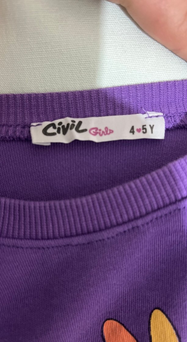 Mor, Baskılı Uzun Kollu Kız Sweatshirt - Görsel 2