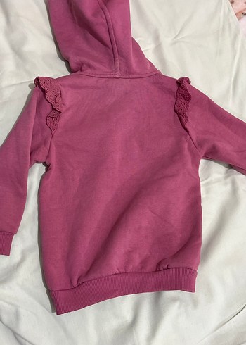 Kız Çocuk Pembe Kapüşonlu Fermuarlı Ceket - Görsel 3