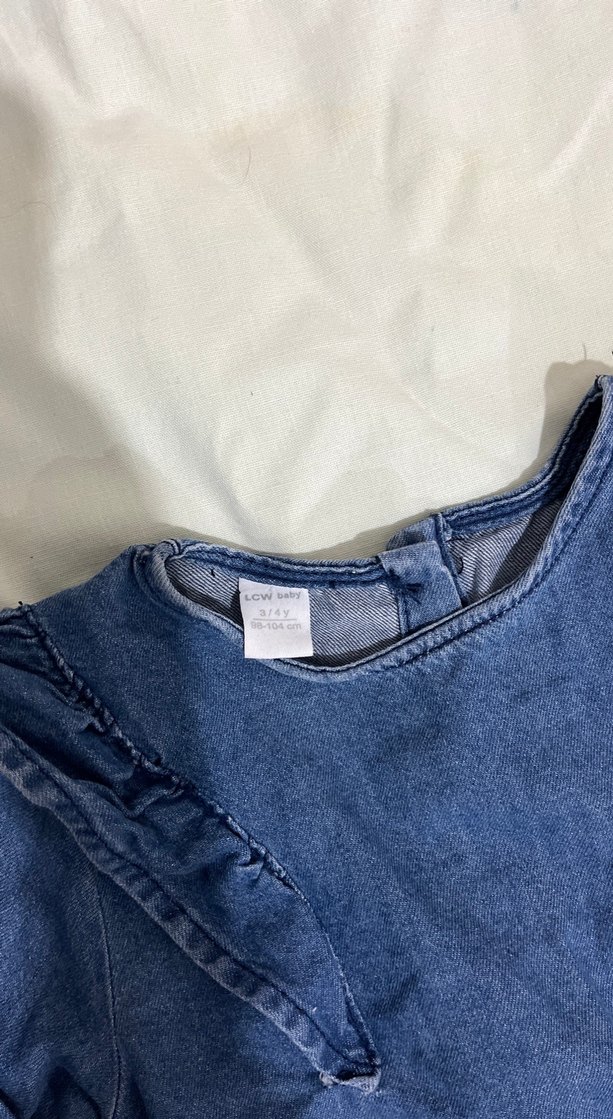 Uzun Kollu Fırfırlı Kız Kot Elbise - Görsel 2