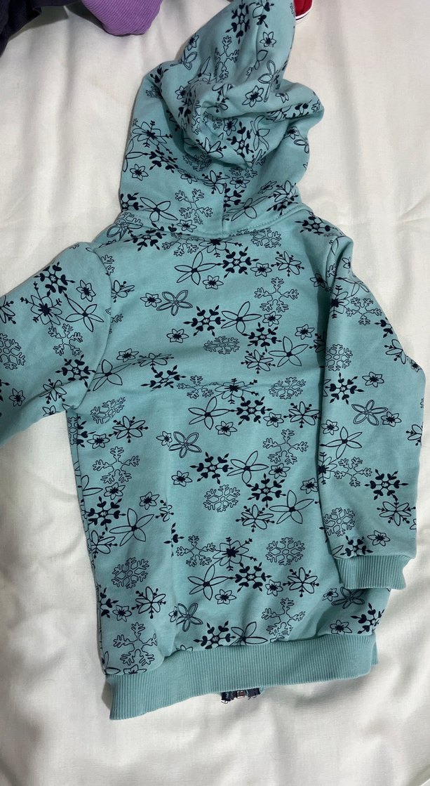 Kız Çocuk Kapüşonlu Fermuarlı Mavi Ceket - Görsel 3