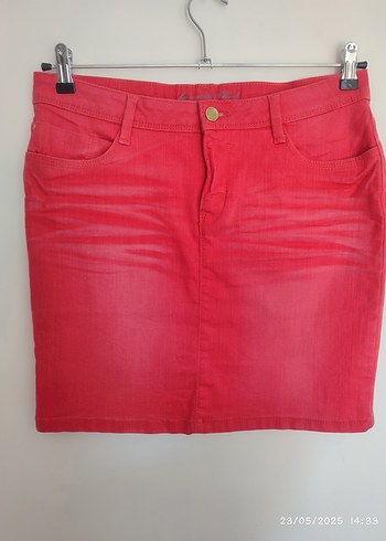Pembe Denim Midi Kadın Etek