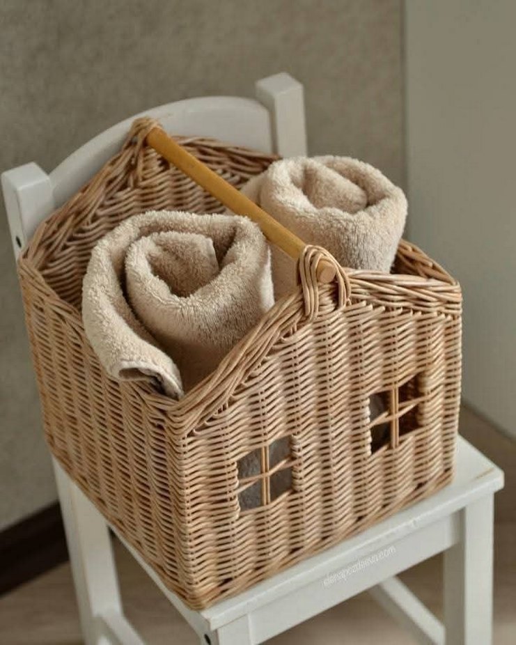 Bej Hasır Ev Şeklinde Sepet - Görsel 3