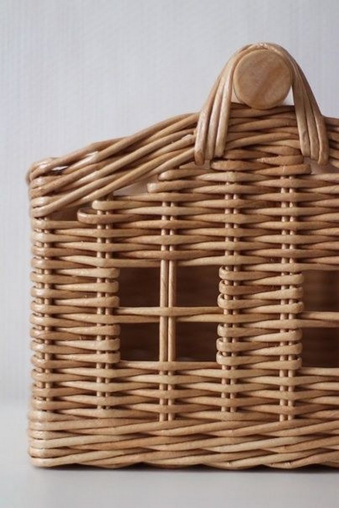 Bej Hasır Ev Şeklinde Sepet - Görsel 2