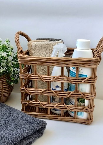 Bej Hasır Kulplu Saklama Sepeti - Görsel 2