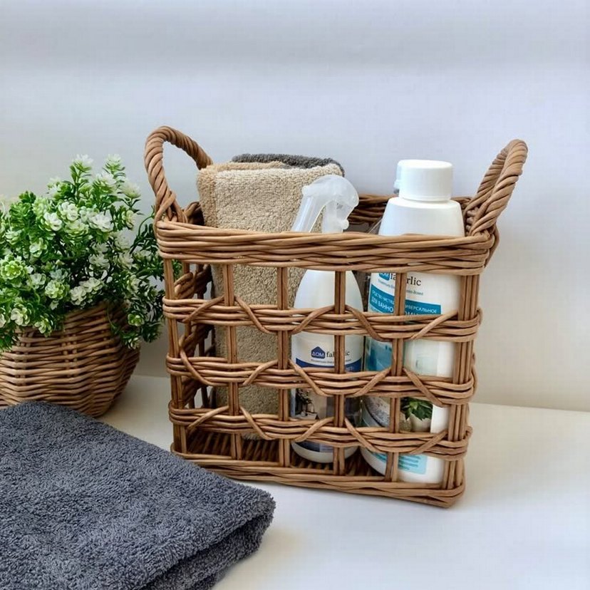 Bej Hasır Kulplu Saklama Sepeti - Görsel 2