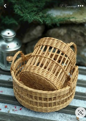 Bej Hasır Sepet Kulplu - Görsel 2