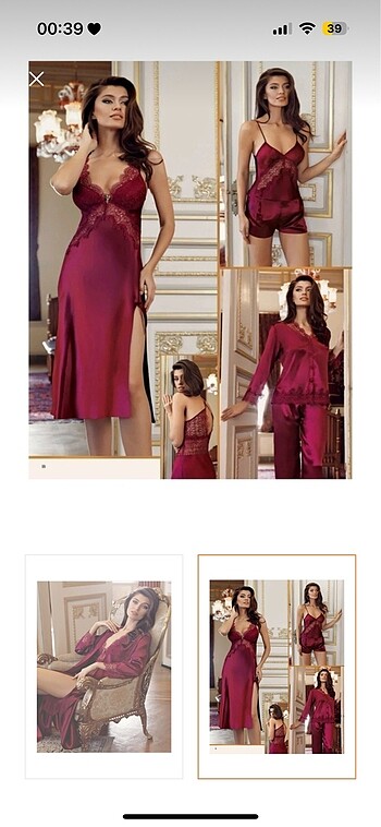 PERİN BORDO GELİN GECELİK SETİ -SATEN GUPURLU