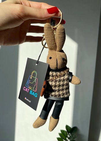 Örgü Kahverengi Tavşan Anahtarlık - Görsel 5