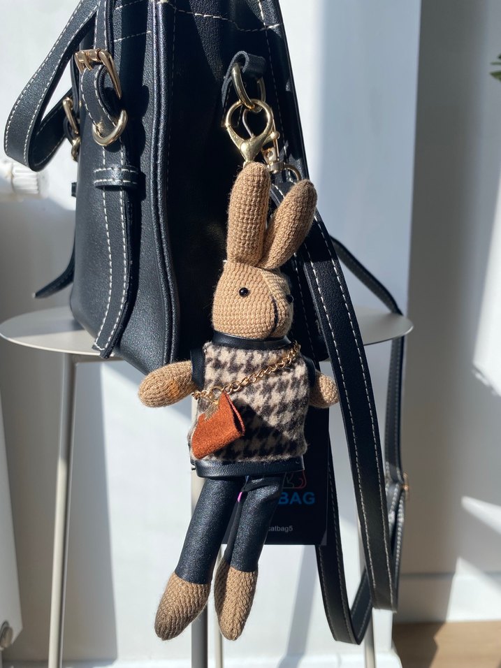 Örgü Kahverengi Tavşan Anahtarlık - Görsel 3