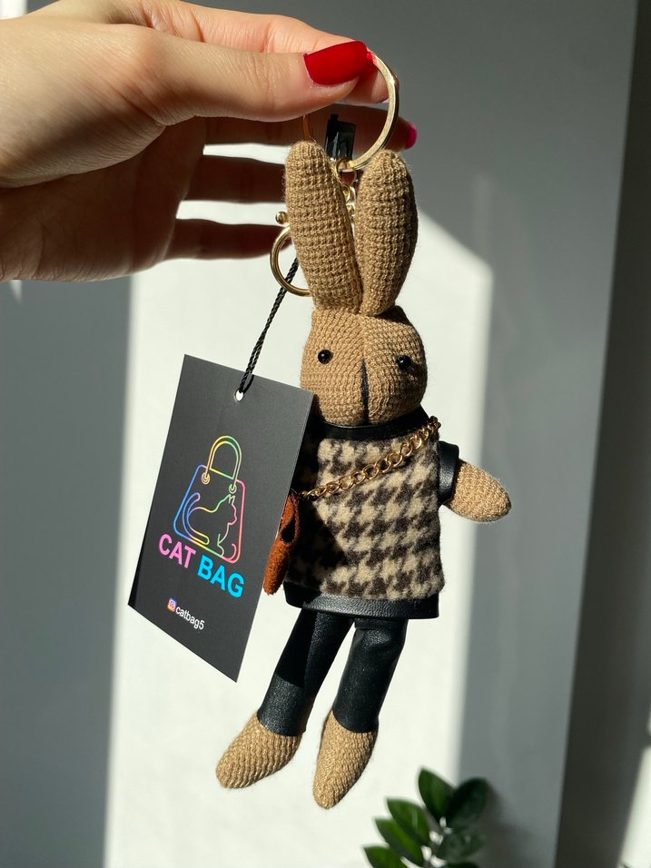 Örgü Kahverengi Tavşan Anahtarlık - Görsel 5