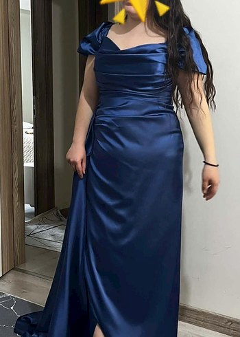 Drapeli Mavi Uzun Abiye Elbise - Görsel 3