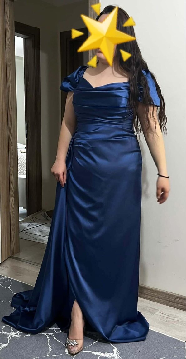 Drapeli Mavi Uzun Abiye Elbise - Görsel 3