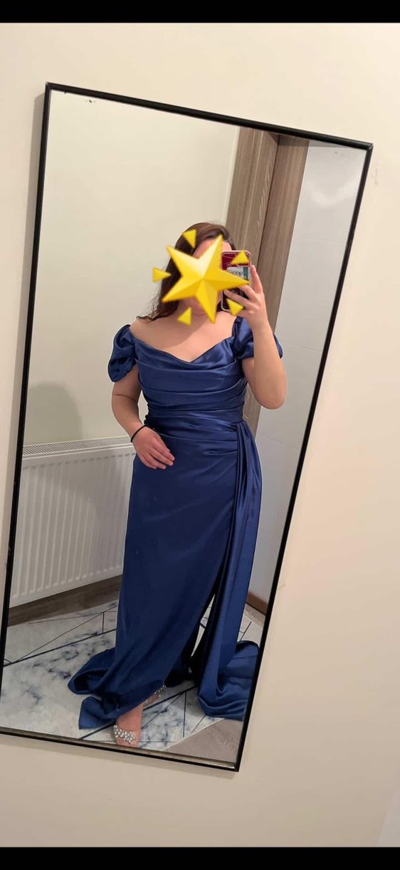 Drapeli Mavi Uzun Abiye Elbise - Görsel 2