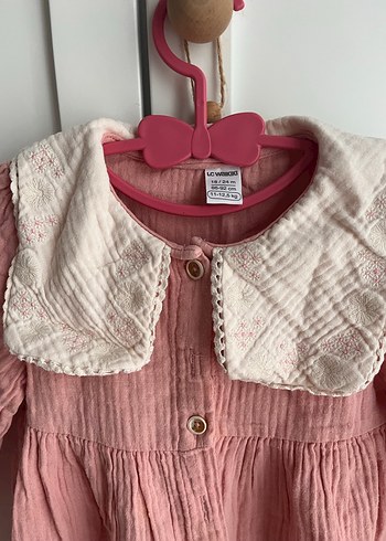 Düğmeli, Uzun Kollu Pembe Keten Kız Elbise - Görsel 2