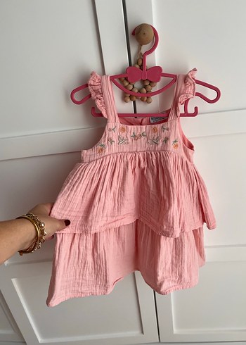 Pembe Nakışlı Kolsuz Bohem Kız Elbisesi