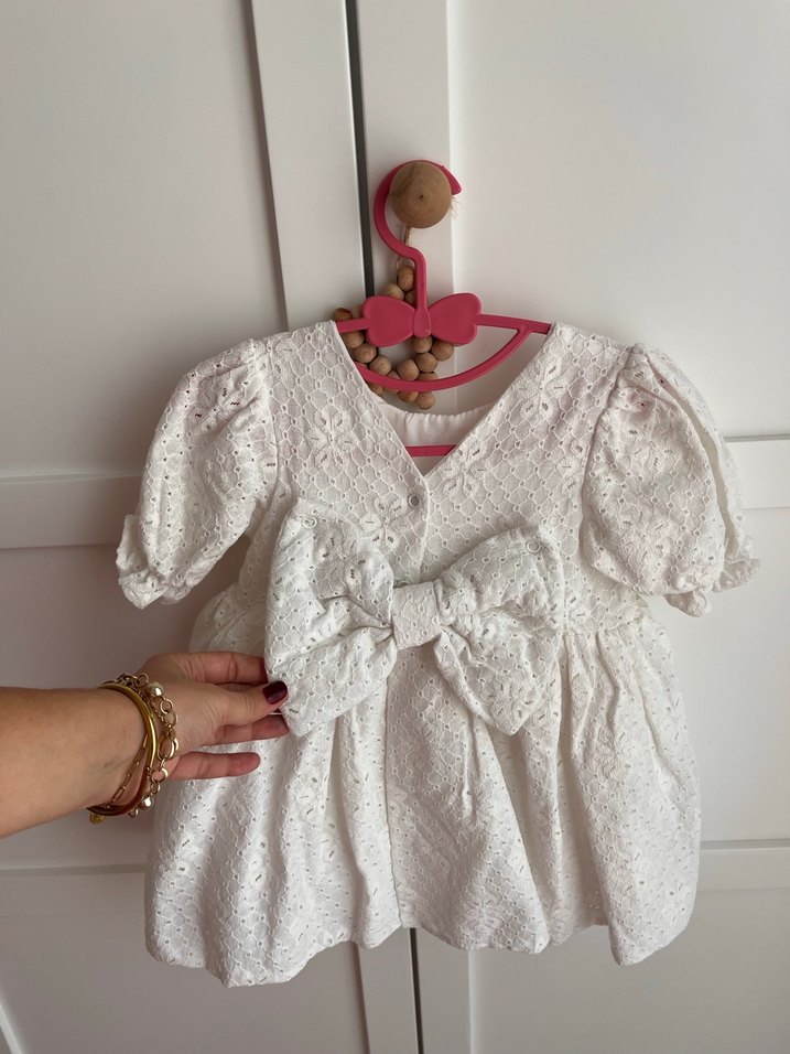 Kız Çocuk Beyaz Dantel Nakışlı Elbise - Görsel 2