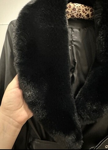 Kürklü deri ceket mont - Görsel 2