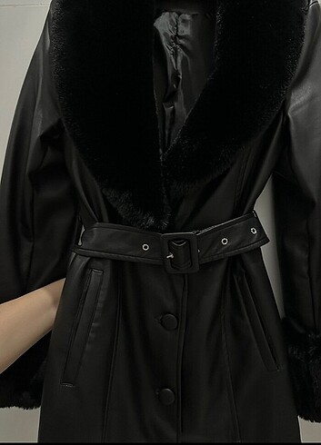 Kürklü deri ceket mont - Görsel 3