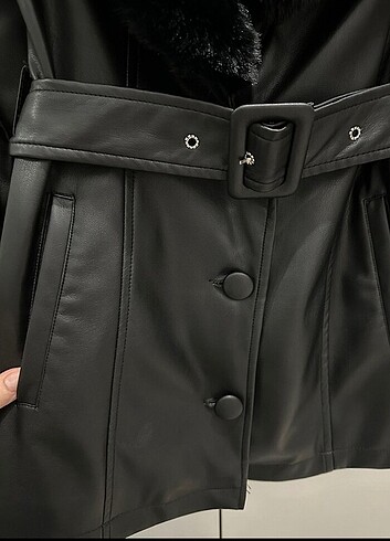 Kürklü deri ceket mont - Görsel 5