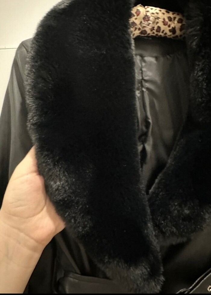 Kürklü deri ceket mont - Görsel 2