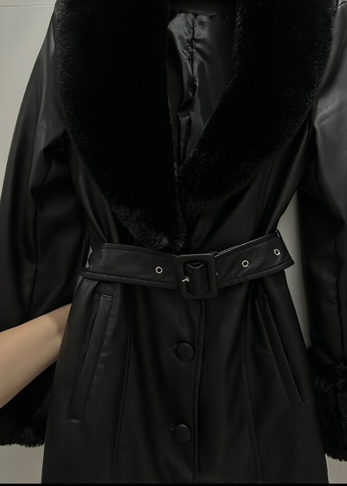 Kürklü deri ceket mont - Görsel 3