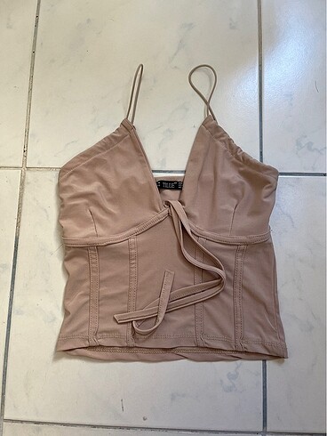ZARİF NUDE CROP TOP - CORSET DETAYLI
