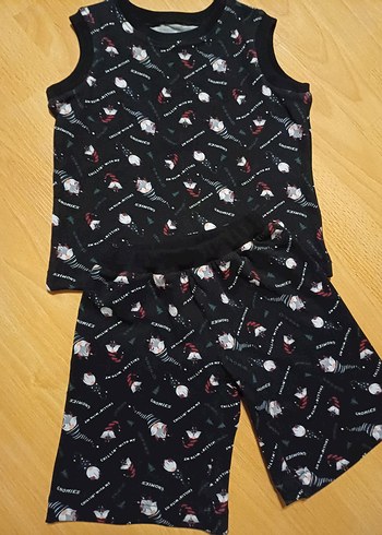 Erkek Siyah Baskılı Kısa Kollu Pijama Takımı