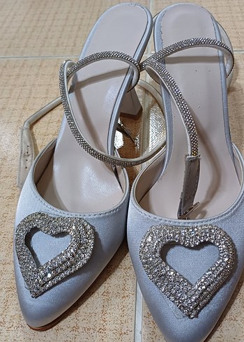 37 Beden Diger Gri Taşlı Stiletto Gelin Ayakkabısı