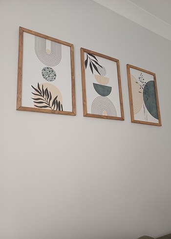 Bej Renkli Soyut Üçlü Tablo Seti - Görsel 2